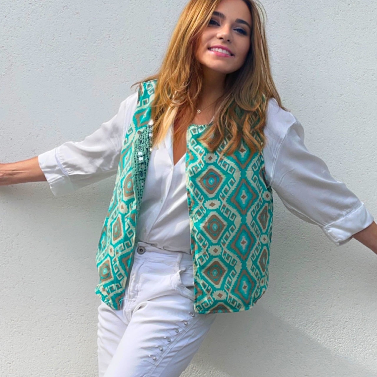Chaleco Bordado reversible Turquesa