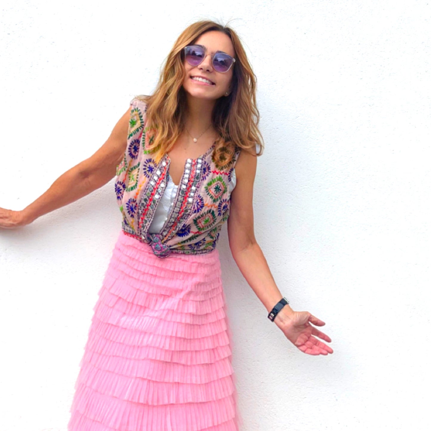 Chaleco Bordado reversible rosa