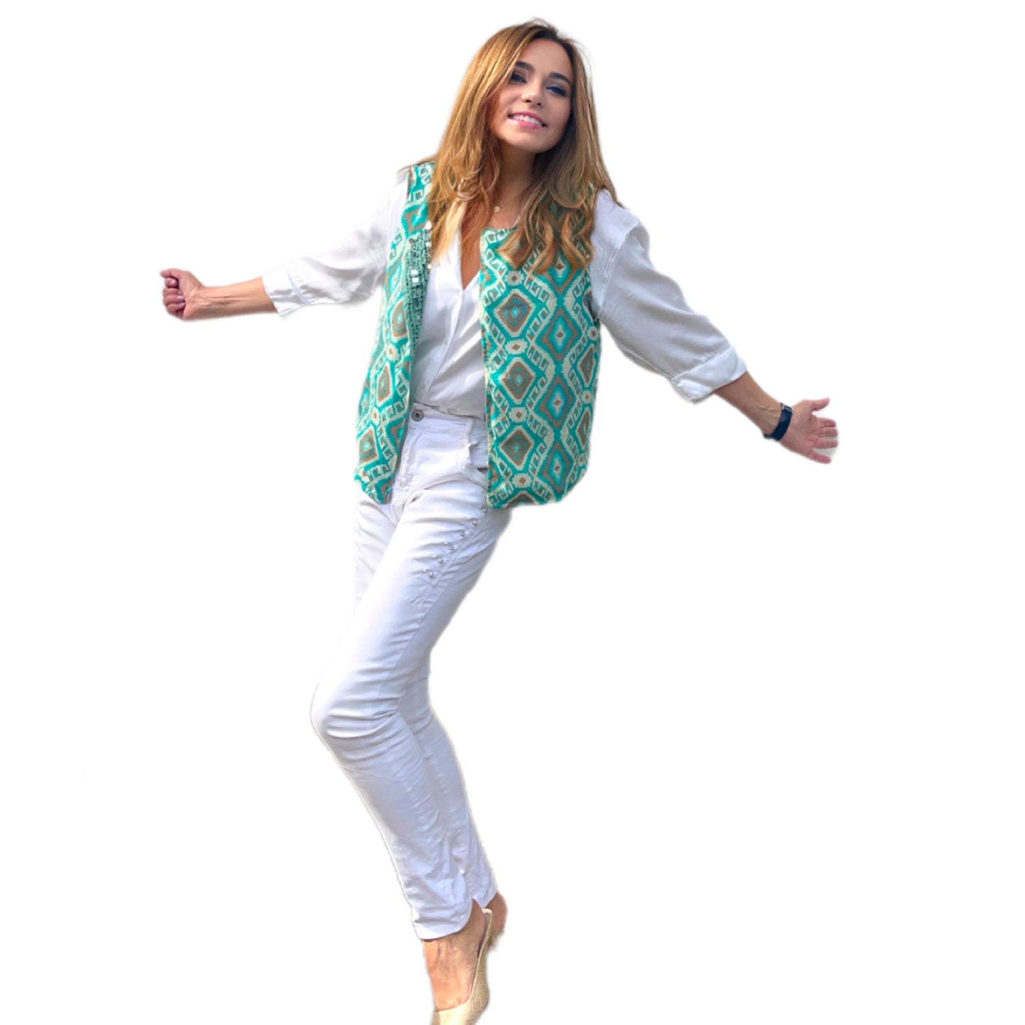 Chaleco Bordado reversible Turquesa