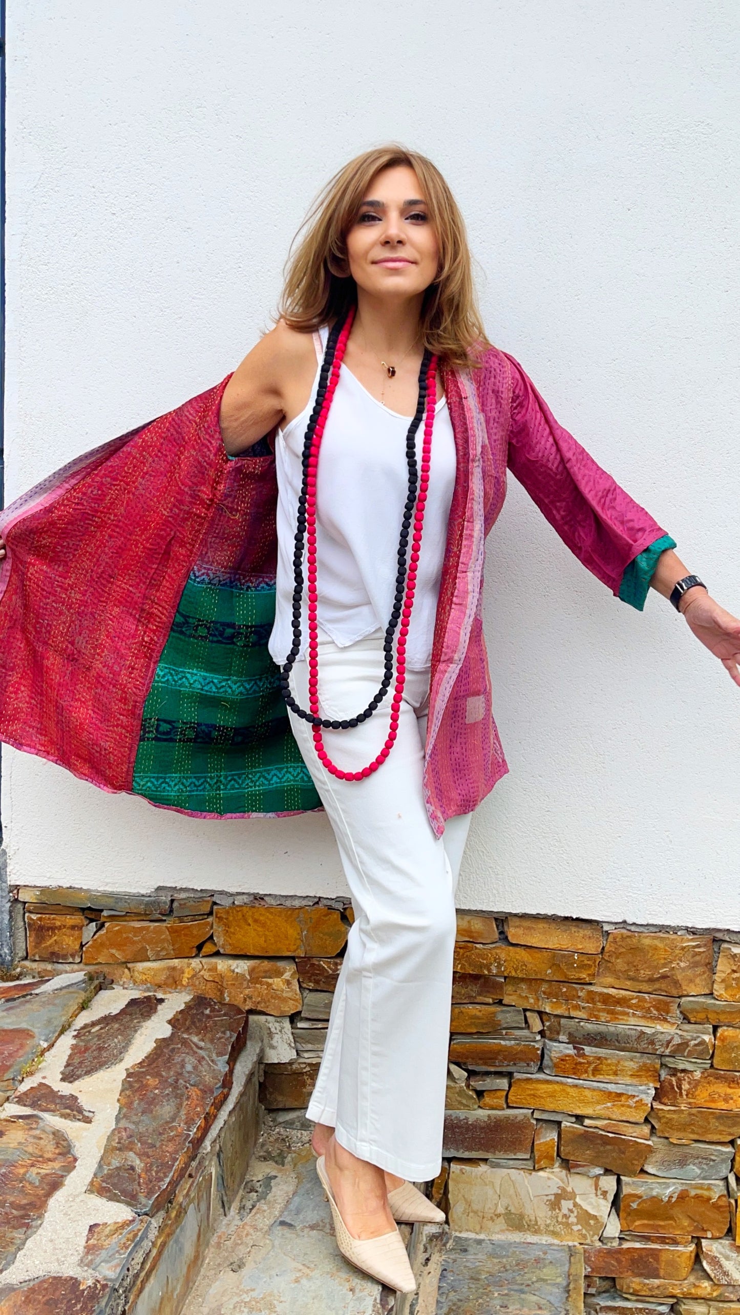 Chaqueta Kantha reversible JAIPUR Rosa