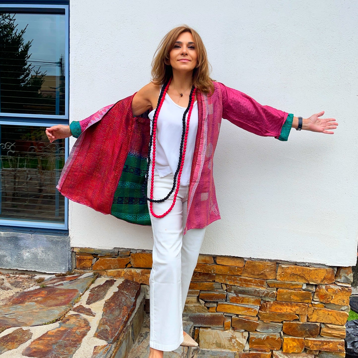 Chaqueta Kantha reversible JAIPUR Rosa