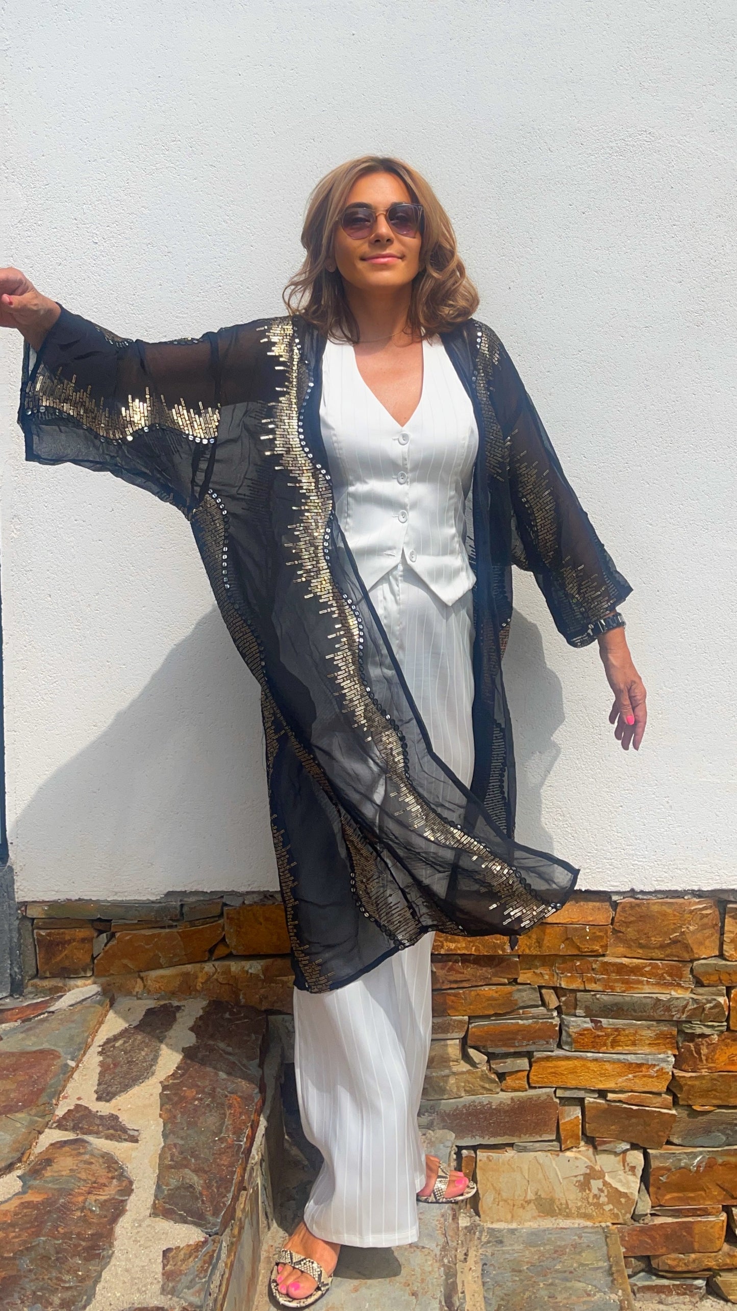 Kimono de seda joya negro