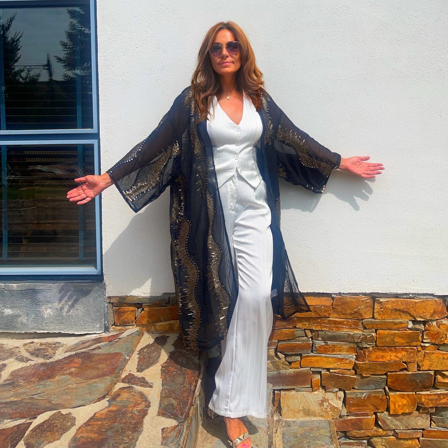 Kimono de seda joya negro