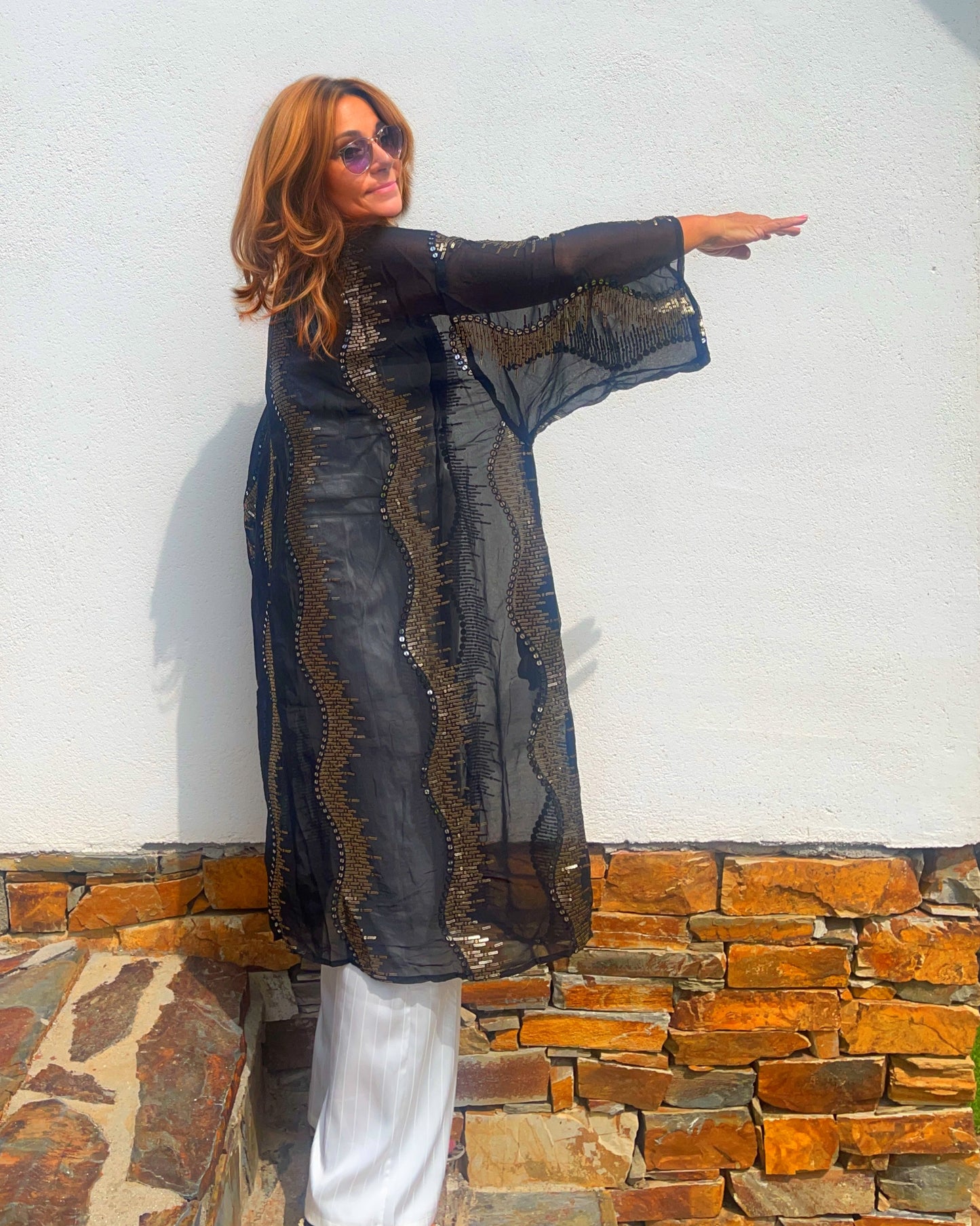 Kimono de seda joya negro