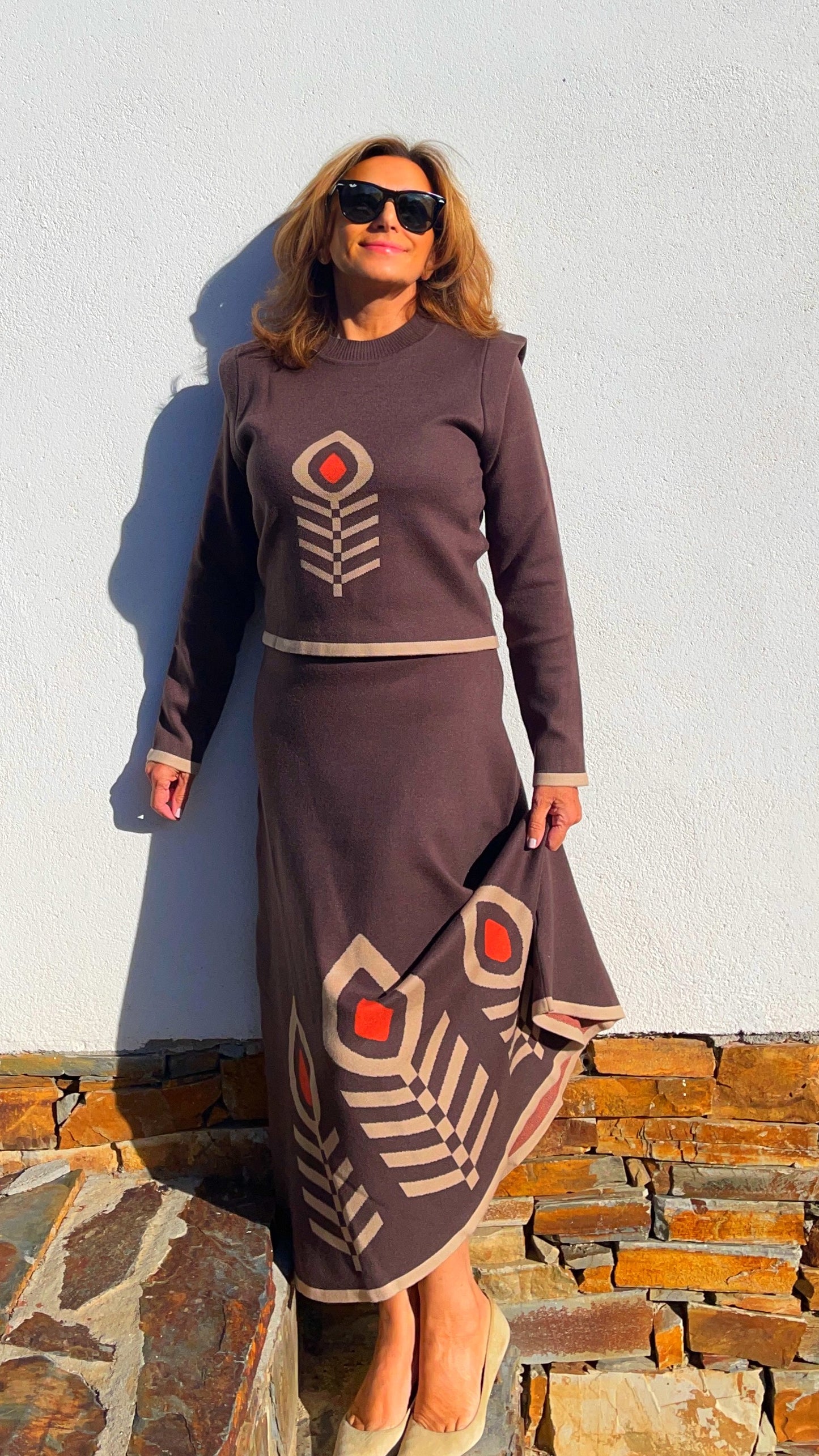 Conjunto falda y jersey chocolate