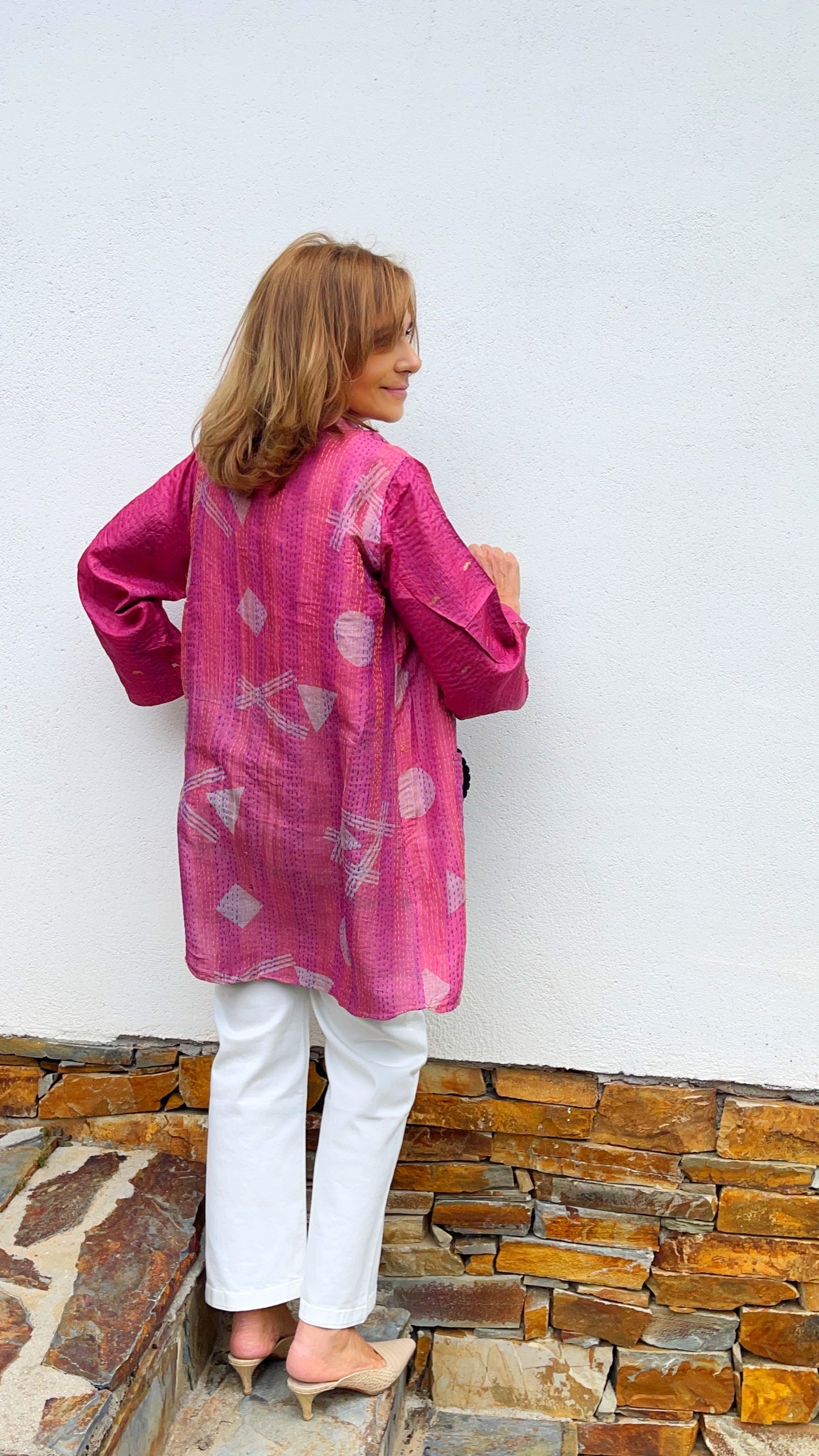 Chaqueta Kantha reversible JAIPUR Rosa