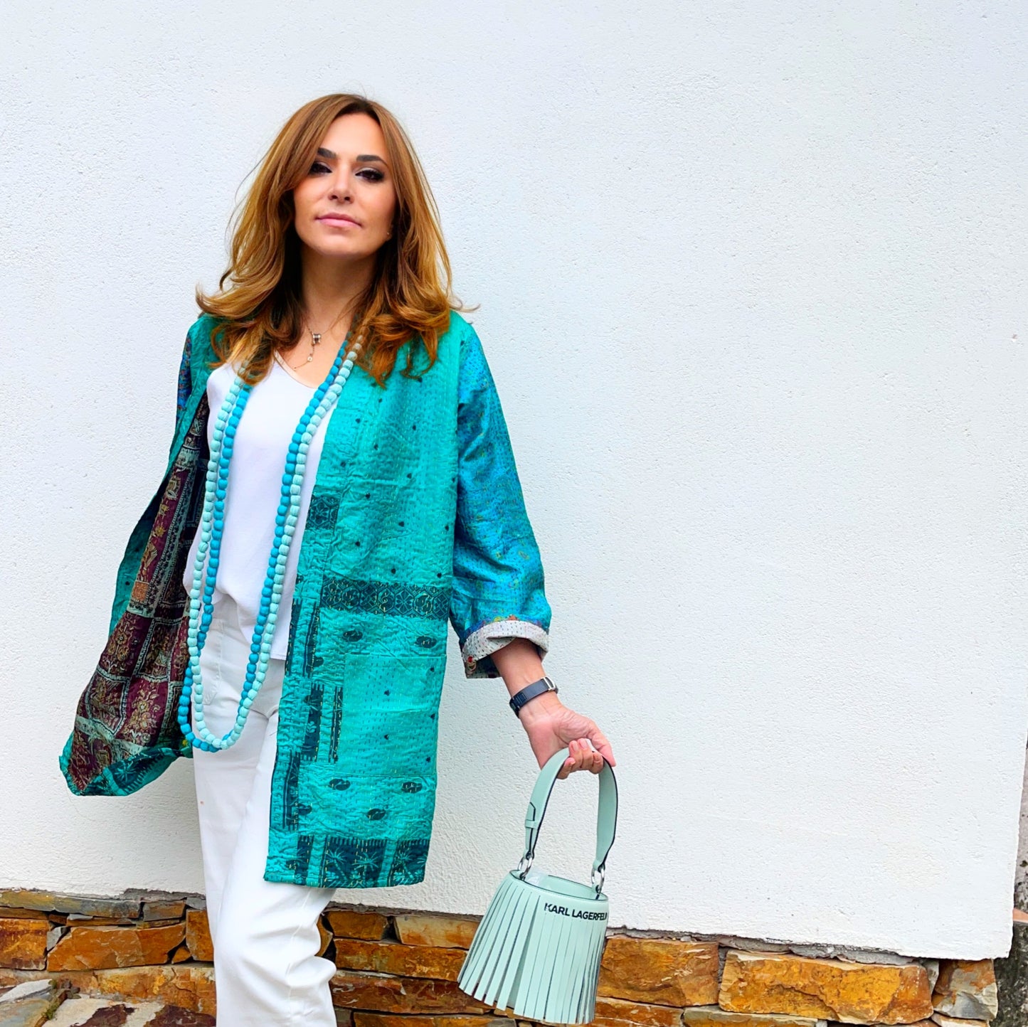 Chaqueta Kantha AGRA turquesa