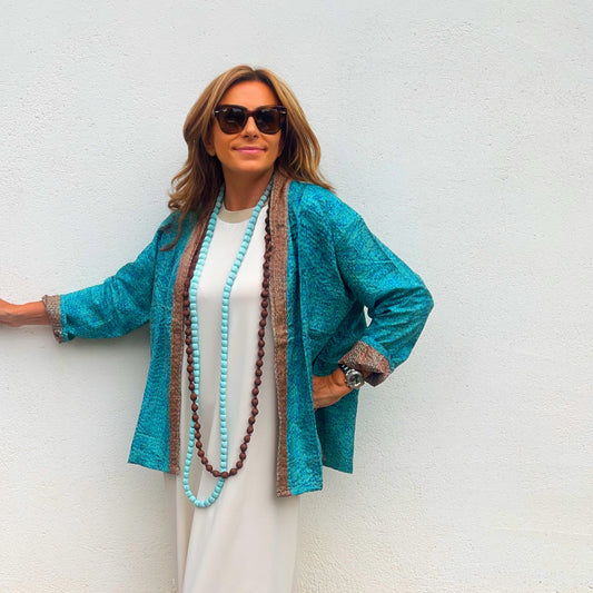 Chaqueta Kantha Turquesa reversible
