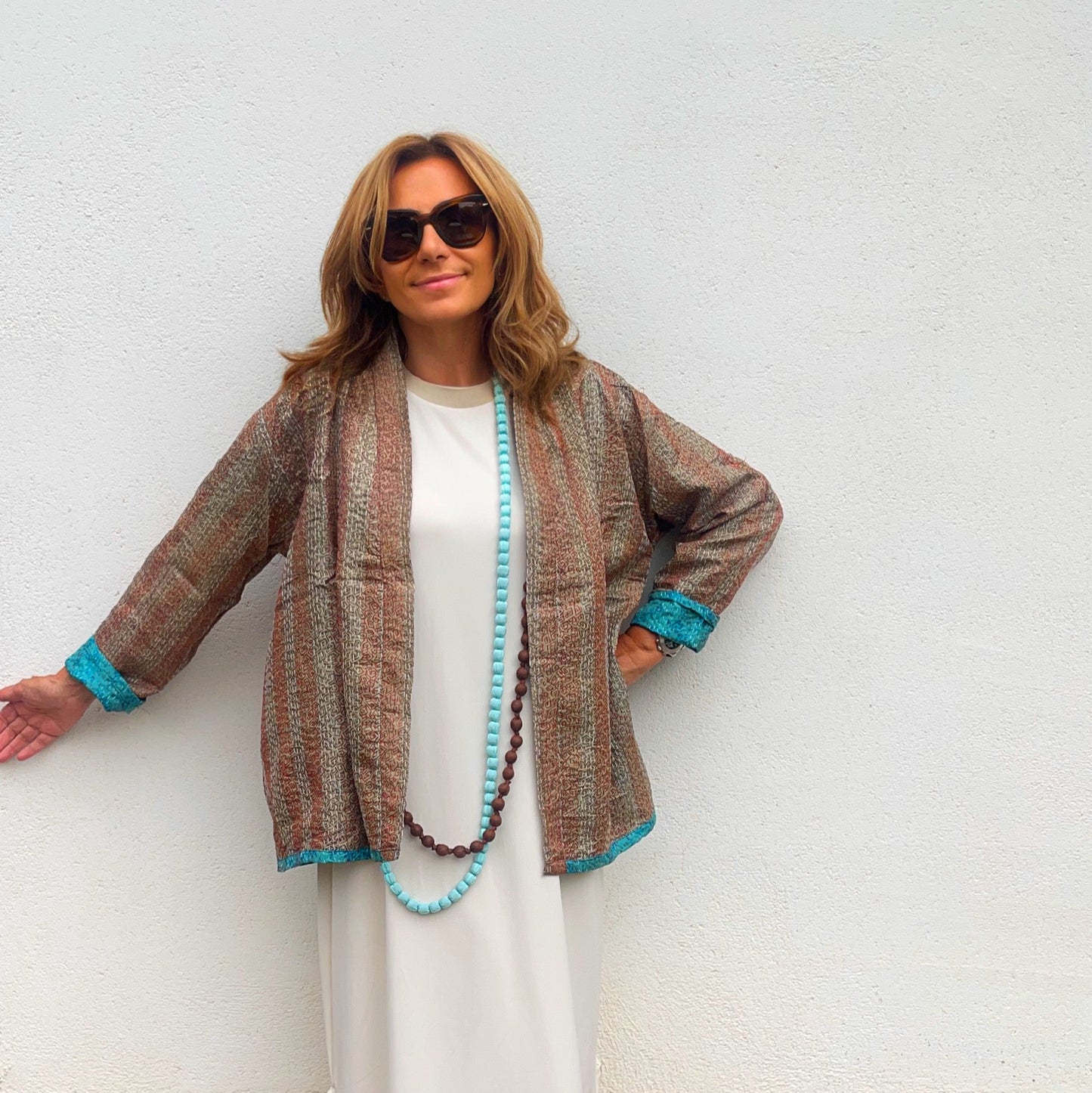 Chaqueta Kantha Turquesa reversible
