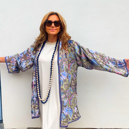 KIMONO Terciopelo y seda gris